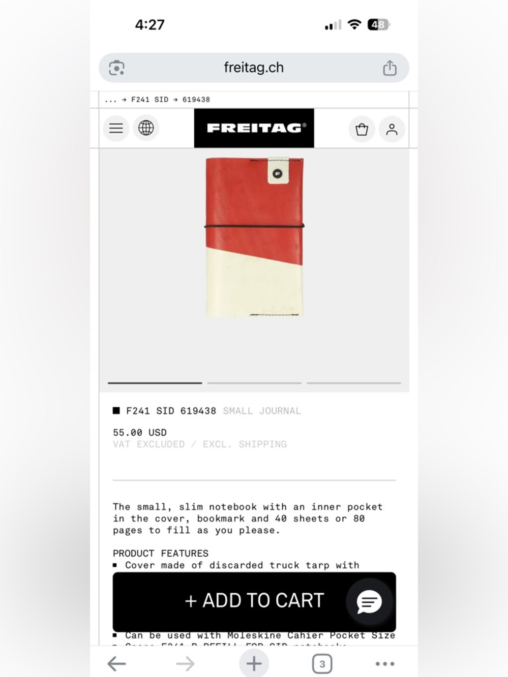 Freitag F241 A6 Notebook Cover or Passport Holder - Red and Cream